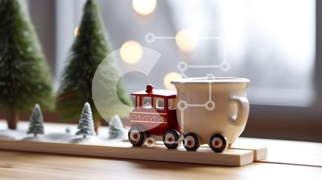 Intra Συλλεκτικό Ξύλινο Παζλ Plywood  4mm - Κόκκινη κούπα τρένου με χριστουγεννιάτικα στολίδια Σε Ξύλινο Κουτί - Διαστάσεις Puzzle: 10x10 cm – 25 κομμάτια