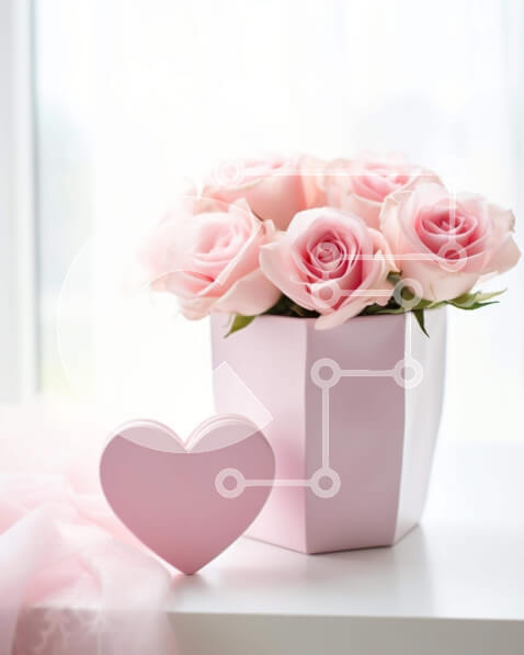 Intra Συλλεκτικό Ξύλινο Παζλ Plywood  4mm - Ροζ βάζο με τριαντάφυλλα και κουτί σε σχήμα καρδιάς Σε Ξύλινο Κουτί - Διαστάσεις Puzzle: 10x10 cm – 25 κομμάτια