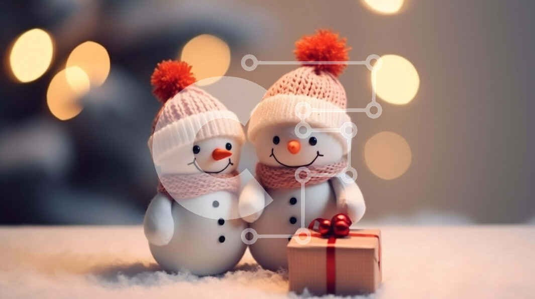 Intra Συλλεκτικό Ξύλινο Παζλ Plywood  4mm - Χιονάνθρωποι διακοπών που κάθονται με κουτί δώρου Σε Ξύλινο Κουτί - Διαστάσεις: 10x10 cm – 25 κομμάτια