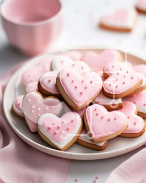 Σετ των 2 Intra Συλλεκτικό Ξύλινο Παζλ Plywood  4mm - Μπισκότα σε σχήμα καρδιάς με ροζ πάγωμα σε λευκό πιάτο Σε Ξύλινο Κουτί - Διαστάσεις: 10x10 cm – 25 κομμάτια