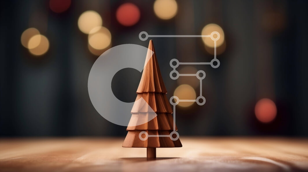 Intra Συλλεκτικό Ξύλινο Παζλ Plywood  4mm - Μικρό ξύλινο χριστουγεννιάτικο δέντρο στο τραπέζι με θολά φώτα φόντου Σε Ξύλινο Κουτί - Διαστάσεις: 10x10 cm – 25 κομμάτια