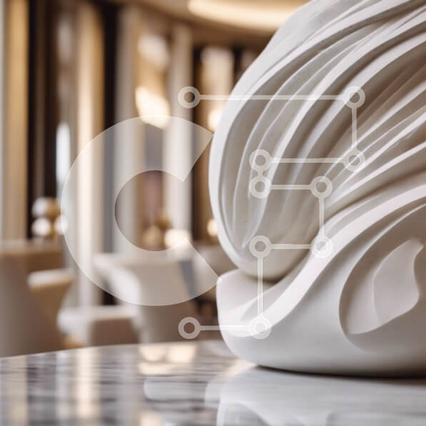 Intra Συλλεκτικό Ξύλινο Παζλ Plywood  4mm - Κομψό δωμάτιο με λευκό γλυπτό σε μαρμάρινο τραπέζι Σε Ξύλινο Κουτί - Διαστάσεις Puzzle: 10x10 cm – 25 κομμάτια