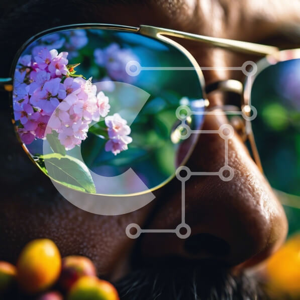 Σετ των 2 Intra Συλλεκτικό Ξύλινο Παζλ Plywood  4mm - Άνδρας που φοράει γυαλιά ηλίου με λουλούδια που αντανακλώνται στους φακούς Σε Ξύλινο Κουτί - Διαστάσεις: 10x10 cm – 25 κομμάτια