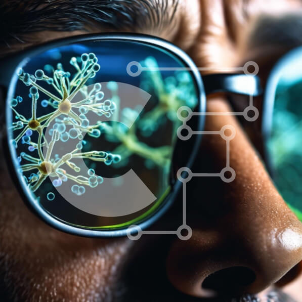 Intra Συλλεκτικό Ξύλινο Παζλ Plywood  4mm - Άνδρας που φοράει γυαλιά ηλίου που αντανακλούν φυτά ή λουλούδια στα μάτια του Σε Ξύλινο Κουτί - Διαστάσεις Puzzle: 10x10 cm – 25 κομμάτια