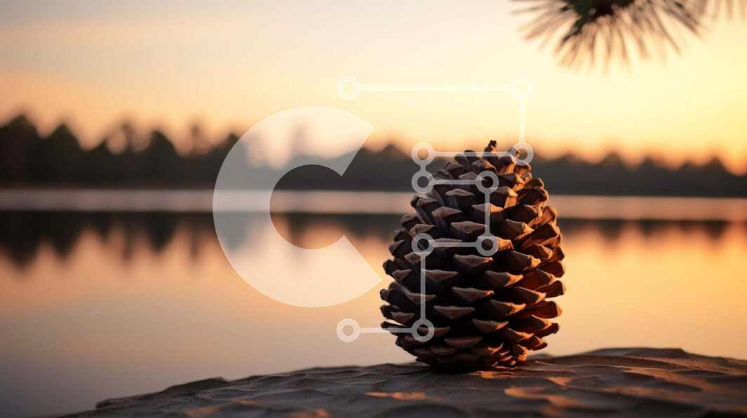 Intra Συλλεκτικό Ξύλινο Παζλ Plywood  4mm - Κώνος πεύκου στην άμμο στο ηλιοβασίλεμα Σε Ξύλινο Κουτί - Διαστάσεις: 10x10 cm – 25 κομμάτια