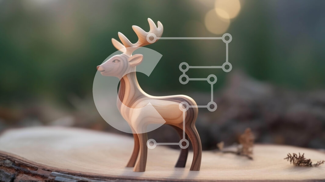 Intra Συλλεκτικό Ξύλινο Παζλ Plywood  4mm - Ξύλινο ειδώλιο ελαφιού σε ένα παλιό κούτσουρο δέντρου στο δάσος Σε Ξύλινο Κουτί - Διαστάσεις: 10x10 cm – 25 κομμάτια