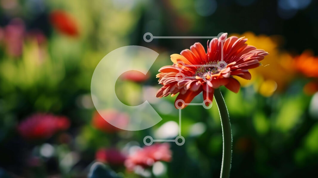 Intra Συλλεκτικό Ξύλινο Παζλ Plywood  4mm - Ζωντανό πορτοκαλί λουλούδι σε ένα χωράφι με πολύχρωμα λουλούδια Σε Ξύλινο Κουτί - Διαστάσεις: 10x10 cm – 25 κομμάτια