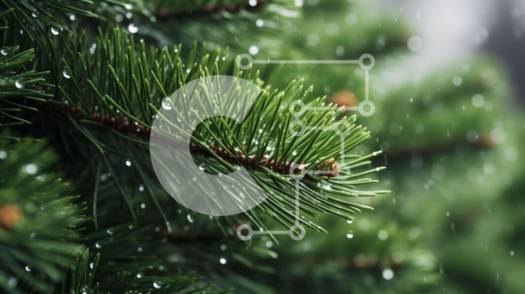 Intra Συλλεκτικό Ξύλινο Παζλ Plywood  4mm - Κλαδί δέντρου πράσινου πεύκου με σταγόνες βροχής Σε Ξύλινο Κουτί - Διαστάσεις: 10x10 cm – 25 κομμάτια