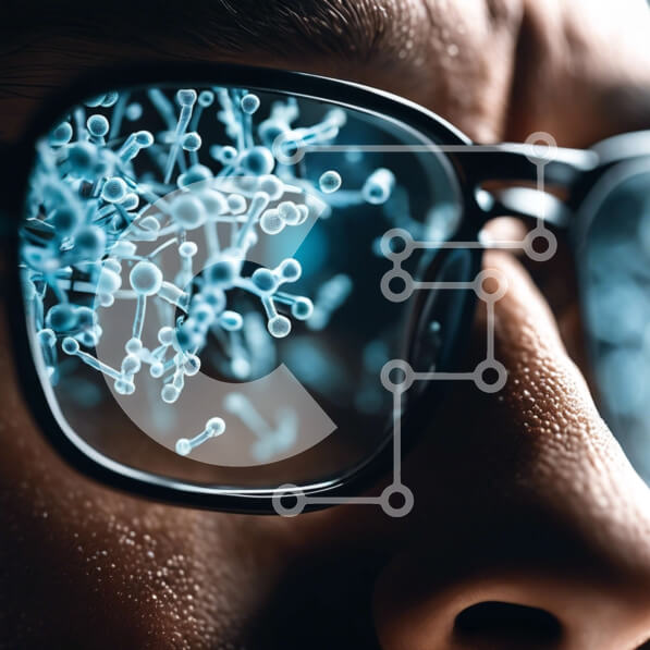 Intra Συλλεκτικό Ξύλινο Παζλ Plywood  4mm - Άνθρωπος με μπλε μοριακά γυαλιά Σε Ξύλινο Κουτί - Διαστάσεις Puzzle: 10x10 cm – 25 κομμάτια