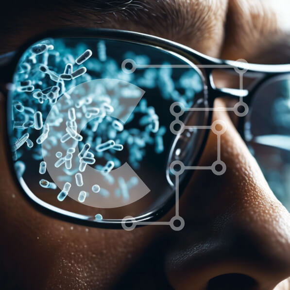 Intra Συλλεκτικό Ξύλινο Παζλ Plywood  4mm - Άνθρωπος που φοράει γυαλιά μερικώς επισκιασμένος από μικροοργανισμούς Σε Ξύλινο Κουτί - Διαστάσεις Puzzle: 10x10 cm – 25 κομμάτια