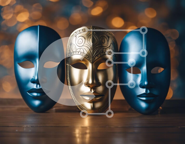 Intra Συλλεκτικό Ξύλινο Παζλ Plywood  4mm - Πολύχρωμες μάσκες σε ξύλινο τραπέζι με φώτα Bokeh Σε Ξύλινο Κουτί - Διαστάσεις Puzzle: 10x10 cm – 25 κομμάτια