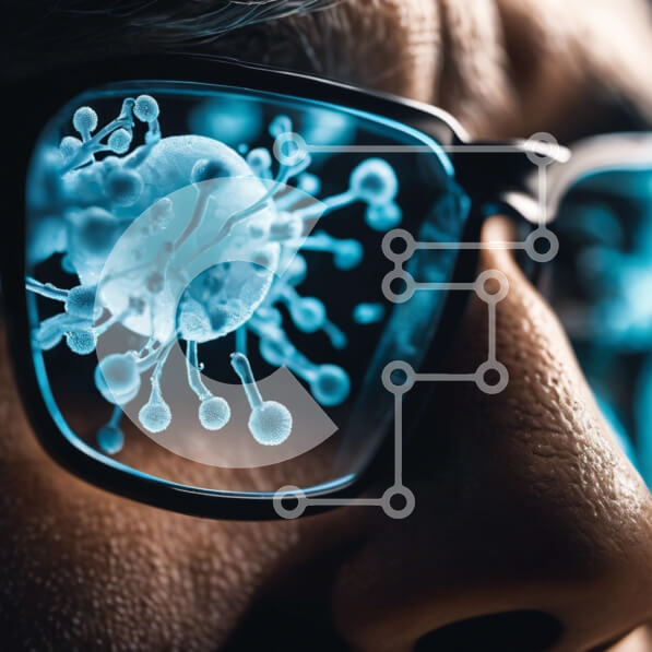 Intra Συλλεκτικό Ξύλινο Παζλ Plywood  4mm - Άτομο που φορά γυαλιά με μπλε κύτταρα στους φακούς Σε Ξύλινο Κουτί - Διαστάσεις Puzzle: 10x10 cm – 25 κομμάτια