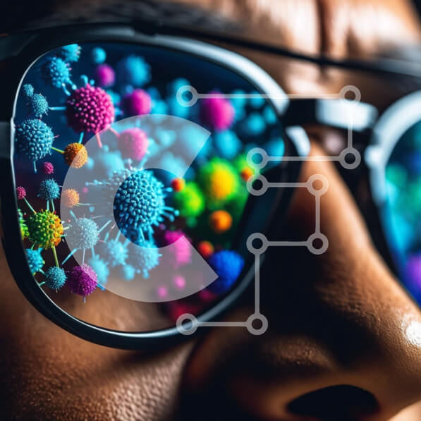 Intra Συλλεκτικό Ξύλινο Παζλ Plywood  4mm - Αντανάκλαση μικροοργανισμών στα γυαλιά ηλίου Σε Ξύλινο Κουτί - Διαστάσεις Puzzle: 10x10 cm – 25 κομμάτια