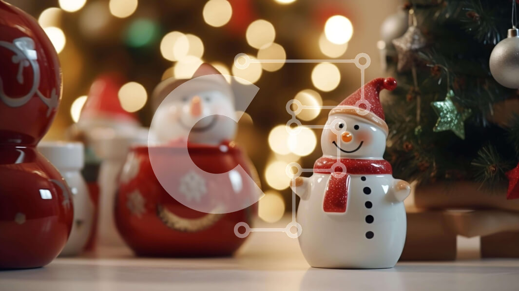 Intra Συλλεκτικό Ξύλινο Παζλ Plywood  4mm - Ομάδα ειδώλων χιονάνθρωποι με χριστουγεννιάτικο δέντρο και διακοσμήσεις Σε Ξύλινο Κουτί - Διαστάσεις: 10x10 cm – 25 κομμάτια