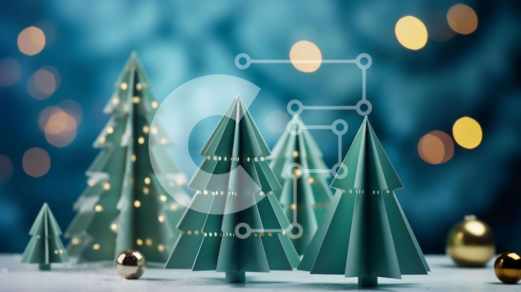 Intra Συλλεκτικό Ξύλινο Παζλ Plywood  4mm - Αφηρημένα χριστουγεννιάτικα δέντρα με χρυσά στολίδια σε μπλε φόντο Σε Ξύλινο Κουτί - Διαστάσεις: 10x10 cm – 25 κομμάτια