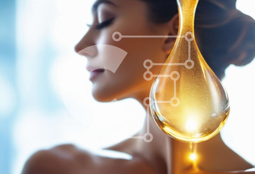 Intra Συλλεκτικό Ξύλινο Παζλ Plywood  4mm - Γυναίκα που κρατά χρυσή σταγόνα λαδιού για περιποίηση δέρματος Σε Ξύλινο Κουτί - Διαστάσεις Puzzle: 10x10 cm – 25 κομμάτια