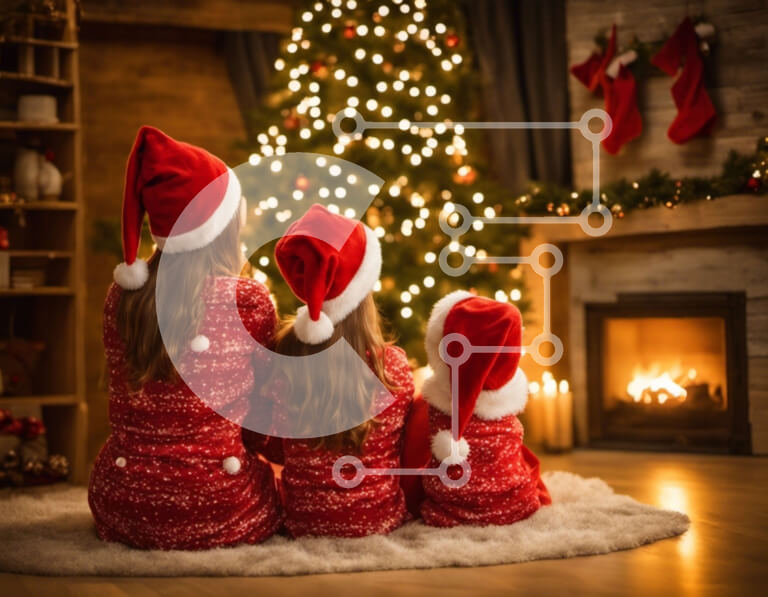 Intra Συλλεκτικό Ξύλινο Παζλ Plywood  4mm - Παιδιά δίπλα στο τζάκι με καπέλα Άγιου Βασίλη Σε Ξύλινο Κουτί - Διαστάσεις: 10x10 cm – 25 κομμάτια