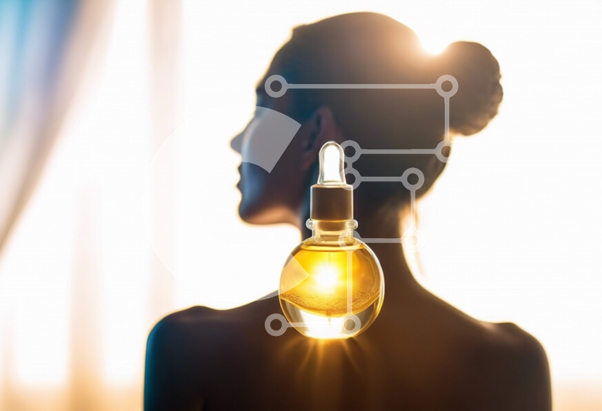 Intra Συλλεκτικό Ξύλινο Παζλ Plywood  4mm - Γυναίκα που κρατά μπουκάλι λαδιού για καλλυντικό προϊόν Σε Ξύλινο Κουτί - Διαστάσεις Puzzle: 10x10 cm – 25 κομμάτια