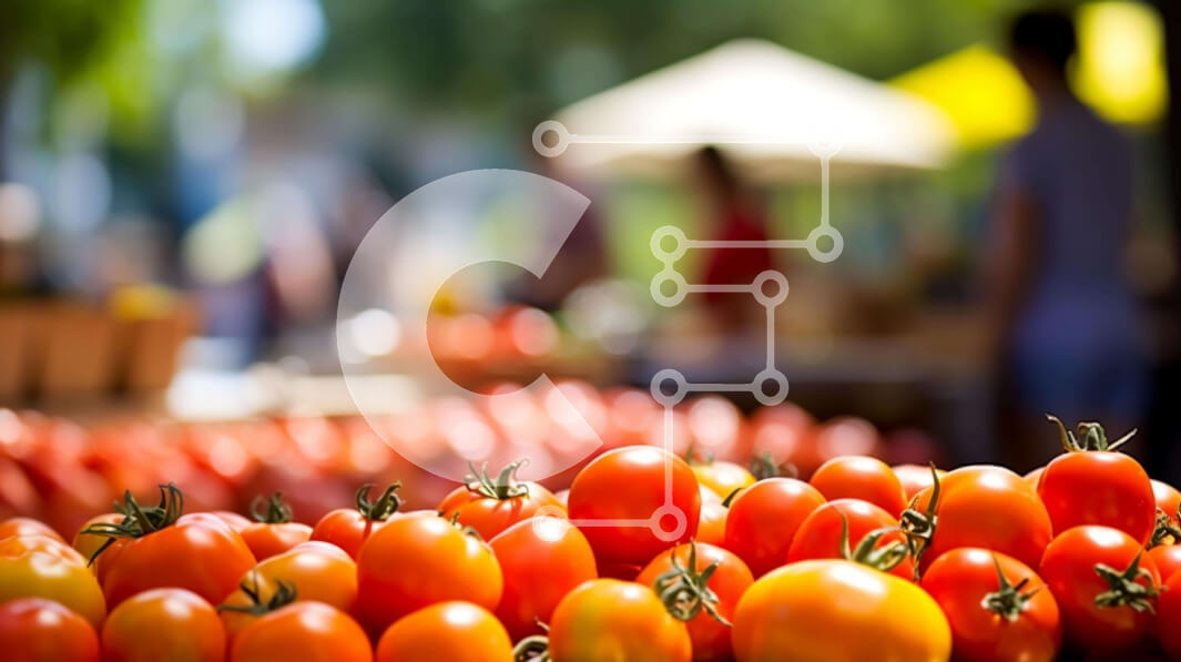 Σετ των 2 Intra Συλλεκτικό Ξύλινο Παζλ Plywood  4mm - Σωρός από κόκκινες ντομάτες σε μια υπαίθρια αγορά Σε Ξύλινο Κουτί - Διαστάσεις: 10x10 cm – 25 κομμάτια