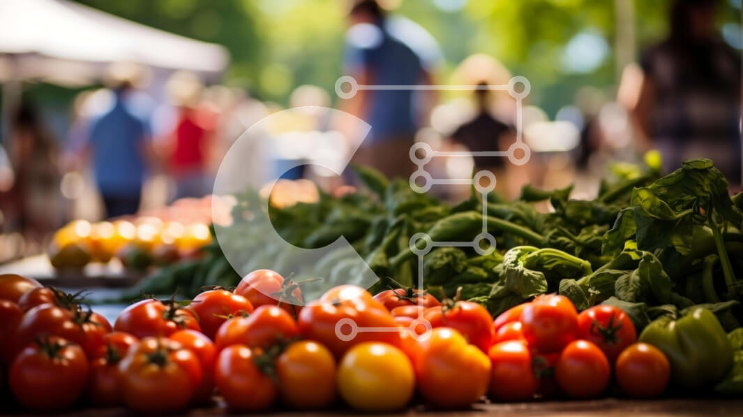 Σετ των 2 Intra Συλλεκτικό Ξύλινο Παζλ Plywood  4mm - Πολύχρωμη επίδειξη ντοματών και λαχανικών σε μια υπαίθρια αγορά Σε Ξύλινο Κουτί - Διαστάσεις: 10x10 cm – 25 κομμάτια