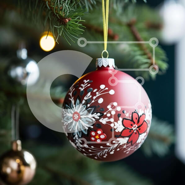 Intra Συλλεκτικό Ξύλινο Παζλ Plywood  4mm - Κόκκινη διακοσμητική μπάλα που κρέμεται από το χριστουγεννιάτικο δέντρο Σε Ξύλινο Κουτί - Διαστάσεις: 10x10 cm – 25 κομμάτια