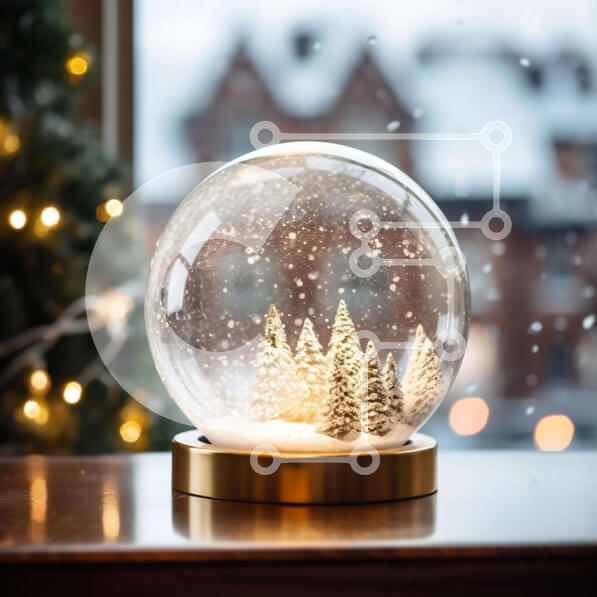 Intra Συλλεκτικό Ξύλινο Παζλ Plywood  4mm - Snow Globe με δέντρα για διακόσμηση εξοχικού σπιτιού Σε Ξύλινο Κουτί - Διαστάσεις Puzzle: 10x10 cm – 25 κομμάτια