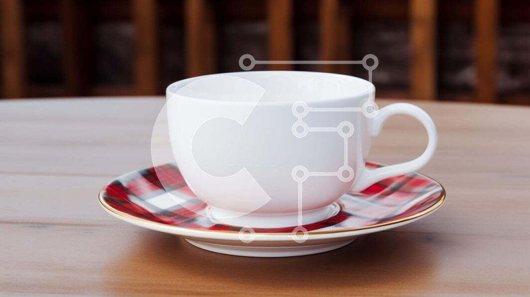 Σετ των 2 Intra Συλλεκτικό Ξύλινο Παζλ Plywood  4mm - Λευκό φλιτζάνι καφέ και πιατάκι σε ξύλινο τραπέζι Σε Ξύλινο Κουτί - Διαστάσεις: 10x10 cm – 25 κομμάτια