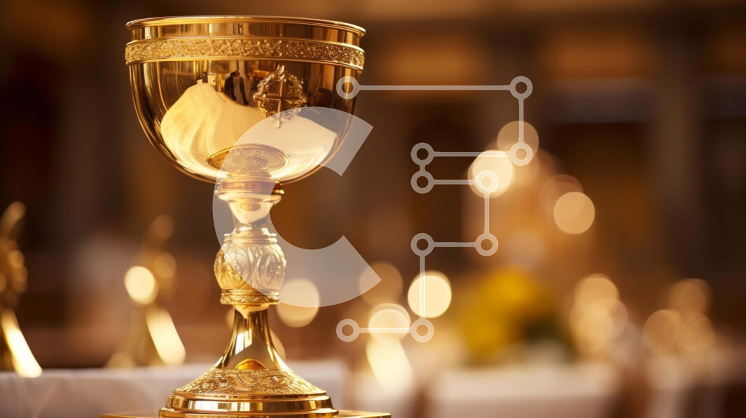 Intra Συλλεκτικό Ξύλινο Παζλ Plywood  4mm - Χρυσό κύπελλο στο βωμό για μαζική γιορτή Σε Ξύλινο Κουτί - Διαστάσεις Puzzle: 10x10 cm – 25 κομμάτια