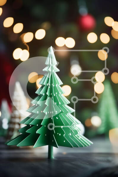 Intra Συλλεκτικό Ξύλινο Παζλ Plywood  4mm - Μικρό πράσινο χριστουγεννιάτικο δέντρο με πολύχρωμα φώτα και διακοσμήσεις Σε Ξύλινο Κουτί - Διαστάσεις: 10x10 cm – 25 κομμάτια