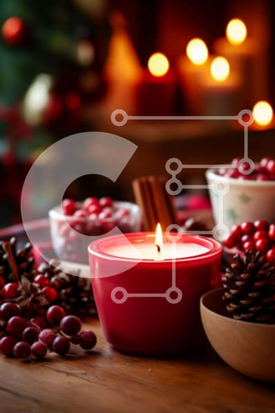 Intra Συλλεκτικό Ξύλινο Παζλ Plywood  4mm - Γιορτινή διακόσμηση με κόκκινο κερί, κράνμπερι και κουκουνάρια Σε Ξύλινο Κουτί - Διαστάσεις: 10x10 cm – 25 κομμάτια