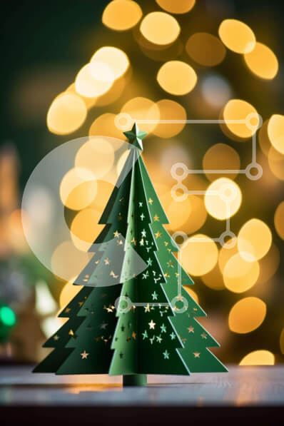 Intra Συλλεκτικό Ξύλινο Παζλ Plywood  4mm - Πράσινο χριστουγεννιάτικο δέντρο με χρυσά αστέρια Σε Ξύλινο Κουτί - Διαστάσεις: 10x10 cm – 25 κομμάτια