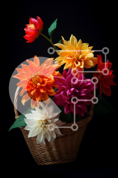 Σετ των 2 Intra Συλλεκτικό Ξύλινο Παζλ Plywood  4mm - Καλάθι με πολύχρωμα λουλούδια σε μαύρο φόντο Σε Ξύλινο Κουτί - Διαστάσεις: 10x10 cm – 25 κομμάτια