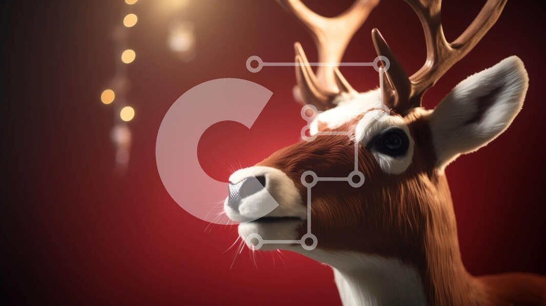 Intra Συλλεκτικό Ξύλινο Παζλ Plywood  4mm - Διακόσμηση κεφαλιού ταράνδων διακοπών με φώτα σε κόκκινο φόντο Σε Ξύλινο Κουτί - Διαστάσεις: 10x10 cm – 25 κομμάτια