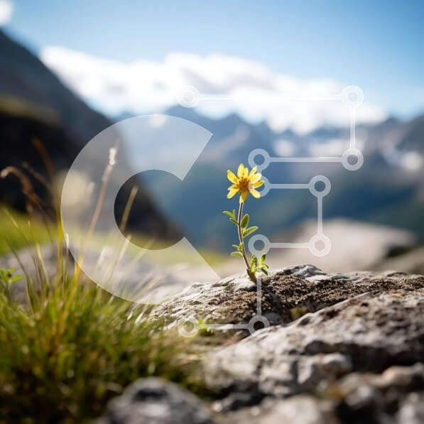 Intra Συλλεκτικό Ξύλινο Παζλ Plywood  4mm - Ενιαίο κίτρινο λουλούδι που αναπτύσσεται από βράχους Σε Ξύλινο Κουτί - Διαστάσεις: 10x10 cm – 25 κομμάτια