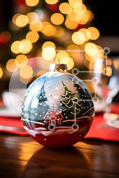 Intra Συλλεκτικό Ξύλινο Παζλ Plywood  4mm - Εορταστική χριστουγεννιάτικη σκηνή με πολύχρωμο στολίδι και στολισμένο δέντρο Σε Ξύλινο Κουτί - Διαστάσεις: 10x10 cm – 25 κομμάτια