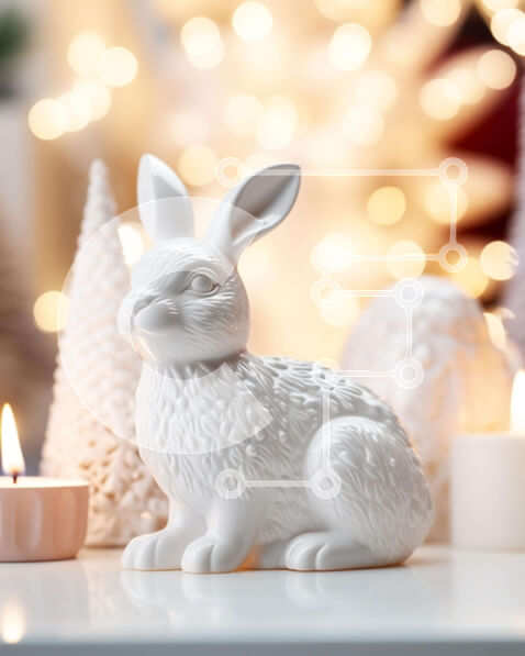 Intra Συλλεκτικό Ξύλινο Παζλ Plywood  4mm - Λευκό ειδώλιο λαγουδάκι με κεριά και χριστουγεννιάτικα στολίδια Σε Ξύλινο Κουτί - Διαστάσεις: 10x10 cm – 25 κομμάτια