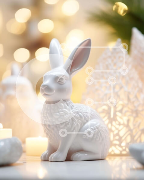 Intra Συλλεκτικό Ξύλινο Παζλ Plywood  4mm - Λευκό ειδώλιο λαγουδάκι με κεριά και διακοσμητικά Σε Ξύλινο Κουτί - Διαστάσεις: 10x10 cm – 25 κομμάτια