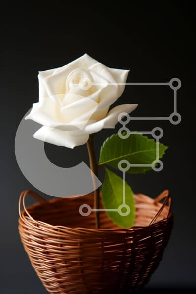 Σετ των 2 Intra Συλλεκτικό Ξύλινο Παζλ Plywood  4mm - Όμορφο λευκό τριαντάφυλλο σε ένα ψάθινο καλάθι Σε Ξύλινο Κουτί - Διαστάσεις: 10x10 cm – 25 κομμάτια