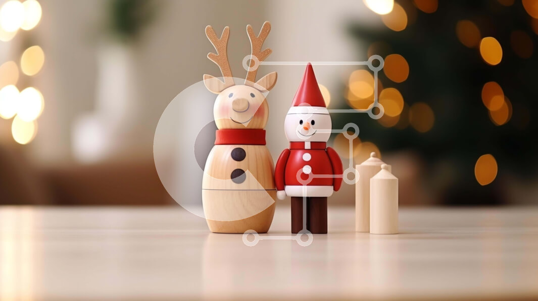 Intra Συλλεκτικό Ξύλινο Παζλ Plywood  4mm - Ξύλινα στολίδια με τάρανδο και χιονάνθρωπο στο τραπέζι με φώτα Σε Ξύλινο Κουτί - Διαστάσεις: 10x10 cm – 25 κομμάτια