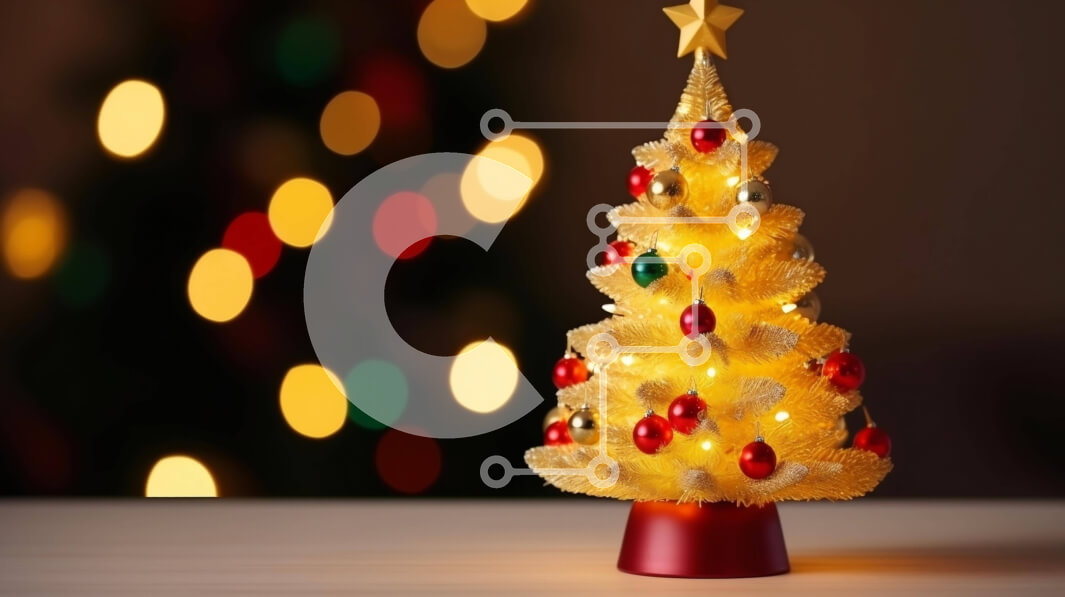 Intra Συλλεκτικό Ξύλινο Παζλ Plywood  4mm - Χρυσό χριστουγεννιάτικο δέντρο με κόκκινα και πράσινα στολίδια Σε Ξύλινο Κουτί - Διαστάσεις: 10x10 cm – 25 κομμάτια