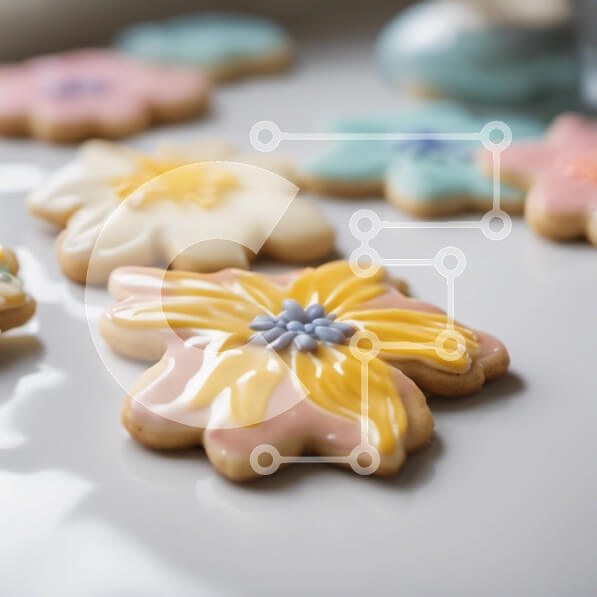 Σετ των 2 Intra Συλλεκτικό Ξύλινο Παζλ Plywood  4mm - Πολύχρωμα μπισκότα διακοσμημένα με λουλούδια στο τραπέζι Σε Ξύλινο Κουτί - Διαστάσεις: 10x10 cm – 25 κομμάτια