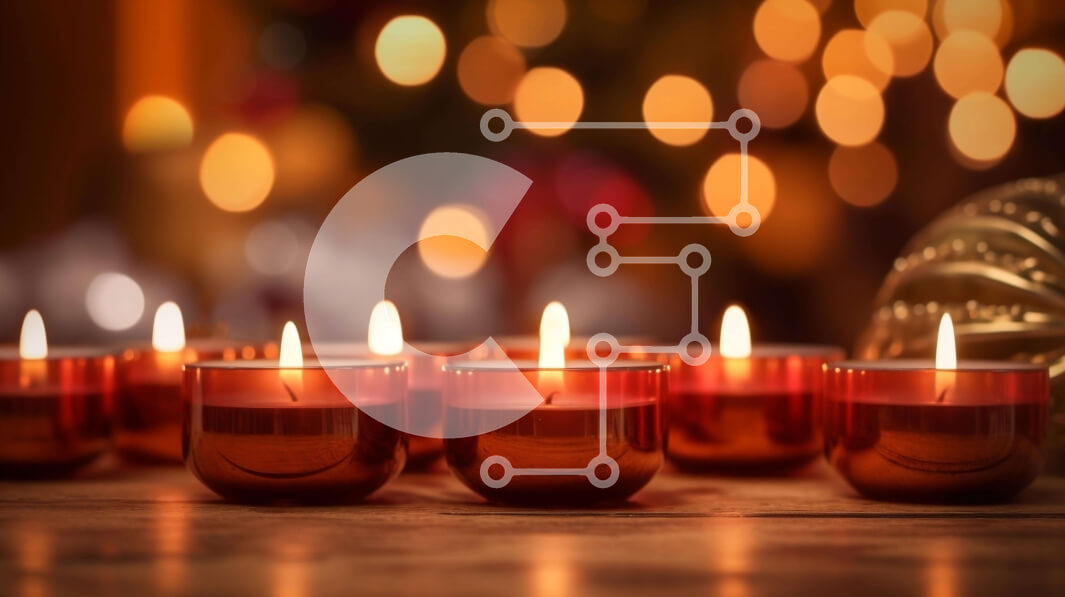 Intra Συλλεκτικό Ξύλινο Παζλ Plywood  4mm - Ομάδα κόκκινων φλυτζανιών υπό το φως των κεριών σε φωτισμένο φόντο Σε Ξύλινο Κουτί - Διαστάσεις: 10x10 cm – 25 κομμάτια