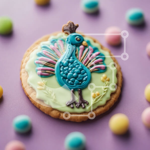 Σετ των 2 Intra Συλλεκτικό Ξύλινο Παζλ Plywood  4mm - Μπισκότο σε σχήμα παγωνιού με πολύχρωμα ζαχαρωτά σε μωβ φόντο Σε Ξύλινο Κουτί - Διαστάσεις: 10x10 cm – 25 κομμάτια