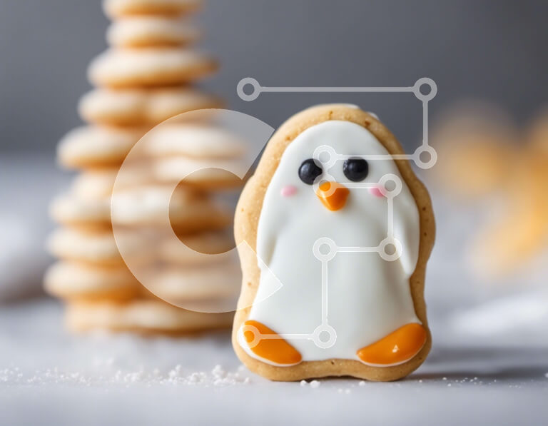 Intra Συλλεκτικό Ξύλινο Παζλ Plywood  4mm - Μπισκότο πιγκουίνου με χριστουγεννιάτικα δέντρα και στολίδια Σε Ξύλινο Κουτί - Διαστάσεις: 10x10 cm – 25 κομμάτια