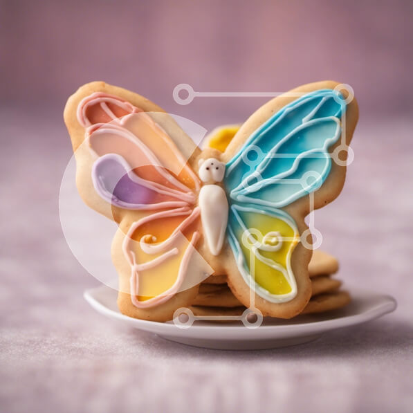 Σετ των 2 Intra Συλλεκτικό Ξύλινο Παζλ Plywood  4mm - Πολύχρωμο μπισκότο σε σχήμα πεταλούδας σε ένα πιάτο Σε Ξύλινο Κουτί - Διαστάσεις: 10x10 cm – 25 κομμάτια