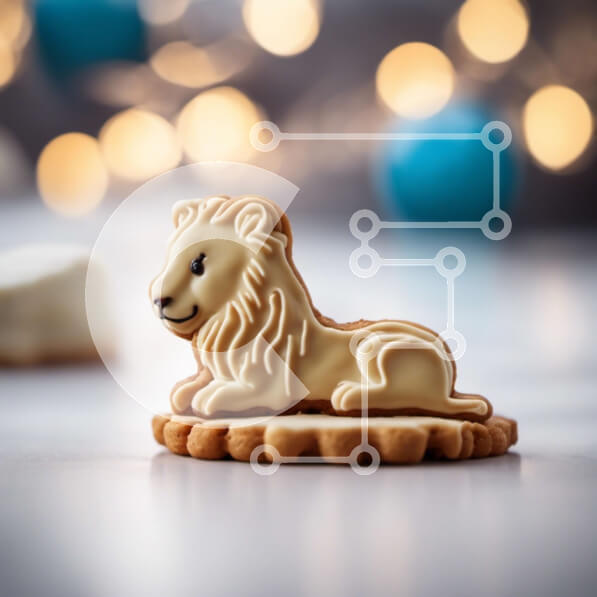 Σετ των 2 Intra Συλλεκτικό Ξύλινο Παζλ Plywood  4mm - Μικρό μπισκότο σε σχήμα λιονταριού σε εορταστικό φόντο Σε Ξύλινο Κουτί - Διαστάσεις: 10x10 cm – 25 κομμάτια