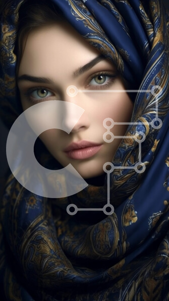 Intra Συλλεκτικό Ξύλινο Παζλ Plywood  4mm - Κομψή γυναίκα που φορά ένα μπλε και χρυσό κασκόλ Paisley Σε Ξύλινο Κουτί - Διαστάσεις Puzzle: 10x10 cm – 25 κομμάτια