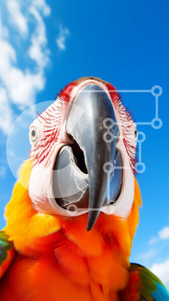 Σετ των 2 Intra Συλλεκτικό Ξύλινο Παζλ Plywood  4mm - Πολύχρωμος παπαγάλος με ανοιχτό ράμφος ενάντια στο γαλάζιο του ουρανού Σε Ξύλινο Κουτί - Διαστάσεις: 10x10 cm – 25 κομμάτια