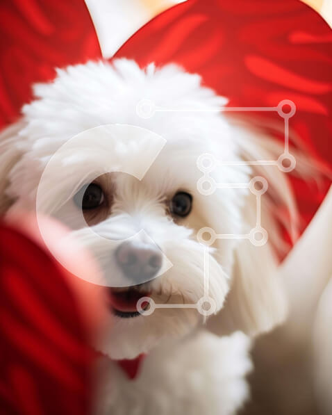 Σετ των 2 Intra Συλλεκτικό Ξύλινο Παζλ Plywood  4mm - Χαριτωμένο λευκό σκυλί με κόκκινα κουτιά σε σχήμα καρδιάς Σε Ξύλινο Κουτί - Διαστάσεις: 10x10 cm – 25 κομμάτια