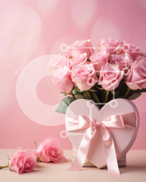 Intra Συλλεκτικό Ξύλινο Παζλ Plywood  4mm - Λευκό βάζο σε σχήμα καρδιάς με ροζ τριαντάφυλλα και κορδέλα Σε Ξύλινο Κουτί - Διαστάσεις Puzzle: 10x10 cm – 25 κομμάτια